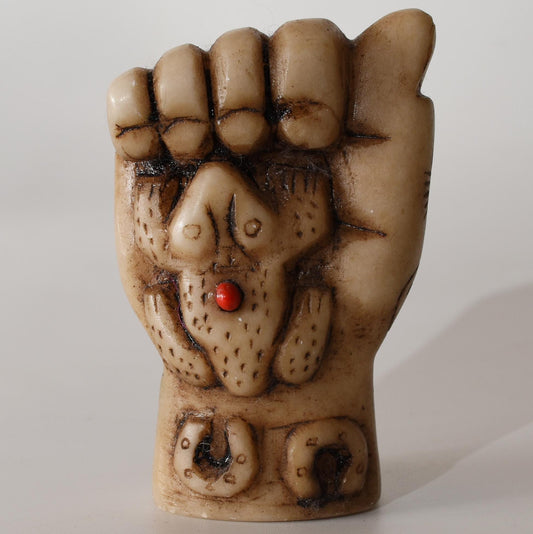 Alabaster Offering Hand with Corn Snake Coca Leaves Khuya stone carving hand crafted Sacred Valley Peru S52514