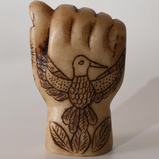 Alabaster Offering Hand with Corn Snake Coca Leaves Khuya stone carving hand crafted Sacred Valley Peru S52514