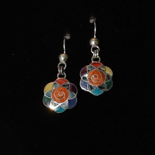 Flower of Life Earrings 950 Silver with Stone and Abalone Inlay Peru Sacred Valley E52501