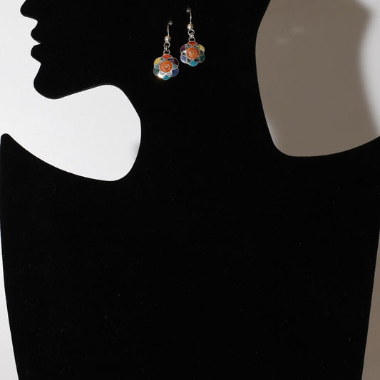 Flower of Life Earrings 950 Silver with Stone and Abalone Inlay Peru Sacred Valley E52501
