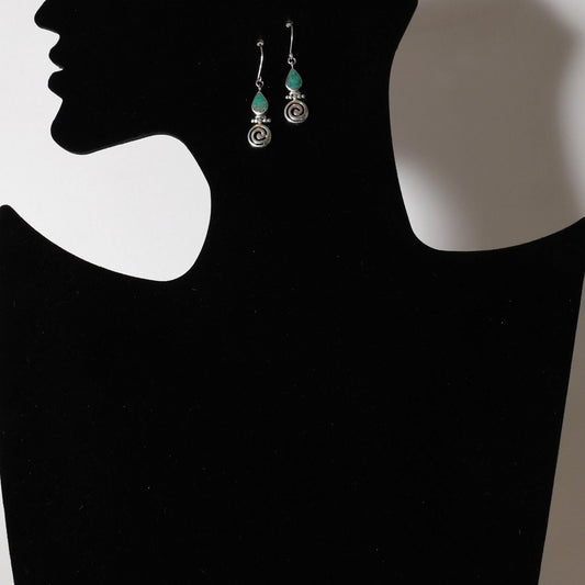 Pachamama Spiral Earrings 950 Silver with Bezel Set Stone Peru Sacred Valley E52502