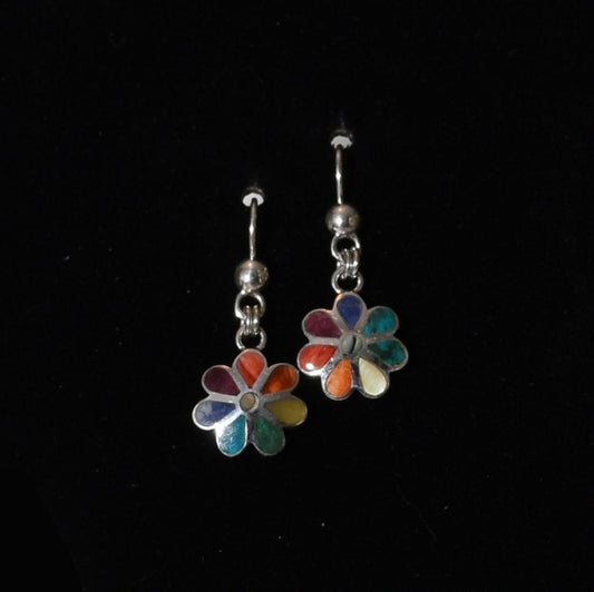 Flower Earrings 950 Silver with Stone and Abalone Inlay Peru Sacred Valley E52505