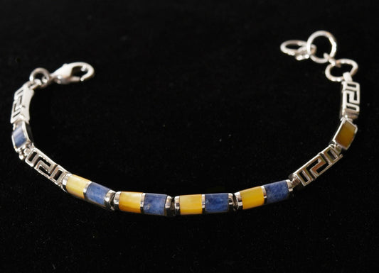 Bracelet Inca Designs Multi-colored Stones Peru Sterling Silver Sacred Valley B52507