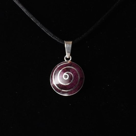 Pachamama Spiral Pendant with Stone Inlay and Seven Chakra Stones Peru 950 Silver Sacred Valley P52529