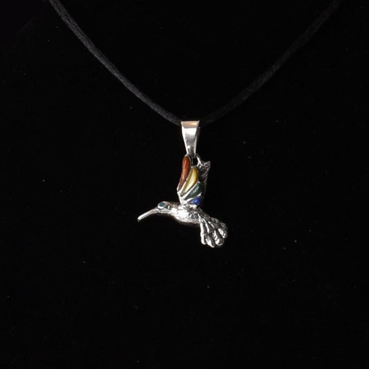 Hummingbird Pendant with Stone Inlay Peru 950 Silver Sacred Valley P52530
