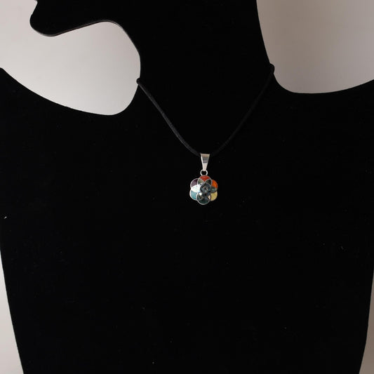 Flower of Life Mandala Pendant with Stone and Abalone Inlay Peru 950 Silver Sacred Valley P52532