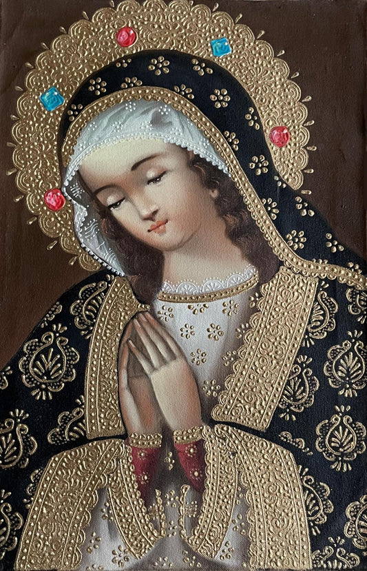 Madonna Virgin Mary Original Painting Oil on Canvas Cusco School 7 3/8 x 11 1/4 CS52525