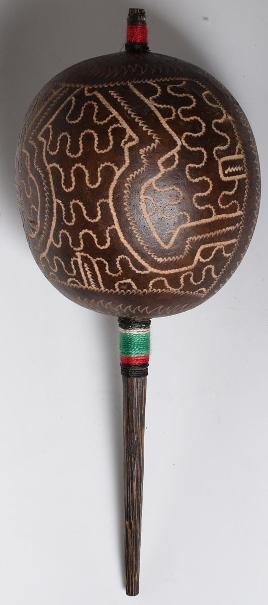 Large Shipibo Ceremonial Rattle with Shipibo Patterns Handcrafted in Amazon Region Peru R52503