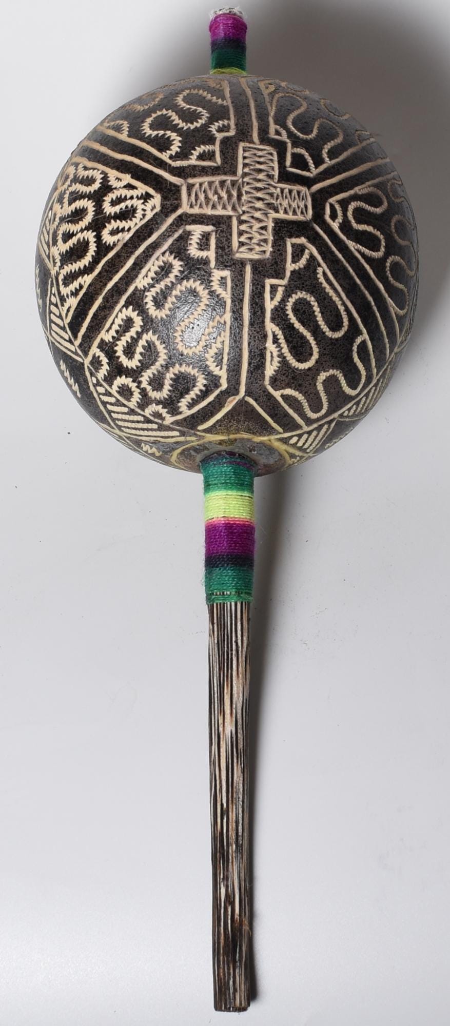 Large Shipibo Ceremonial Rattle with Cross and Shipibo Patterns Handcrafted in Amazon Region Peru R52504