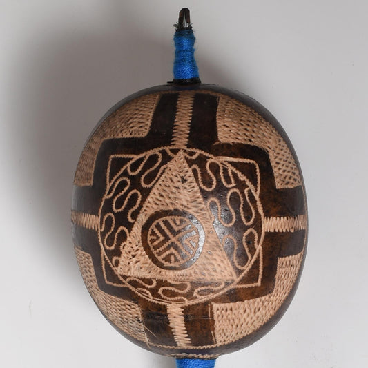 Large Shipibo Ceremonial Rattle with Chakana and Shipibo Patterns Handcrafted in Amazon Region Peru R52507