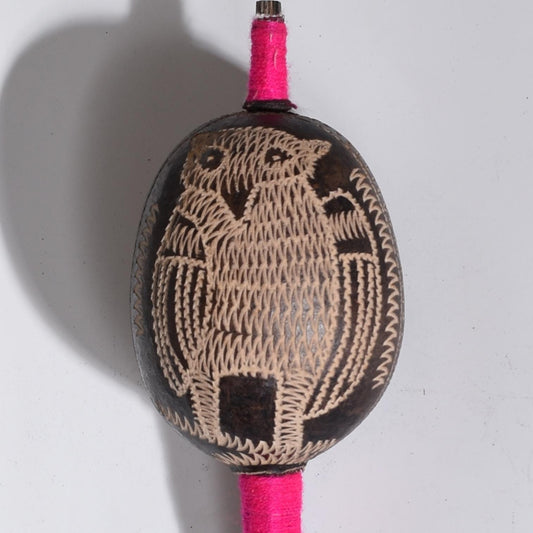Shipibo Ceremonial Rattle Owl and Flower Handcrafted in Amazon Region Peru R52508