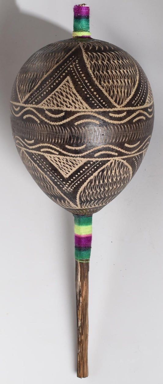 Large Shipibo Ceremonial Rattle with Shipibo Patterns Handcrafted in Amazon Region Peru R52511