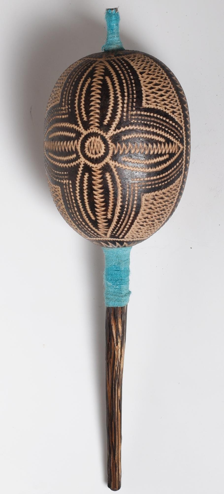 Medium Shipibo Ceremonial Rattle with Shipibo Flower Patterns Handcrafted in Amazon Region Peru R52514