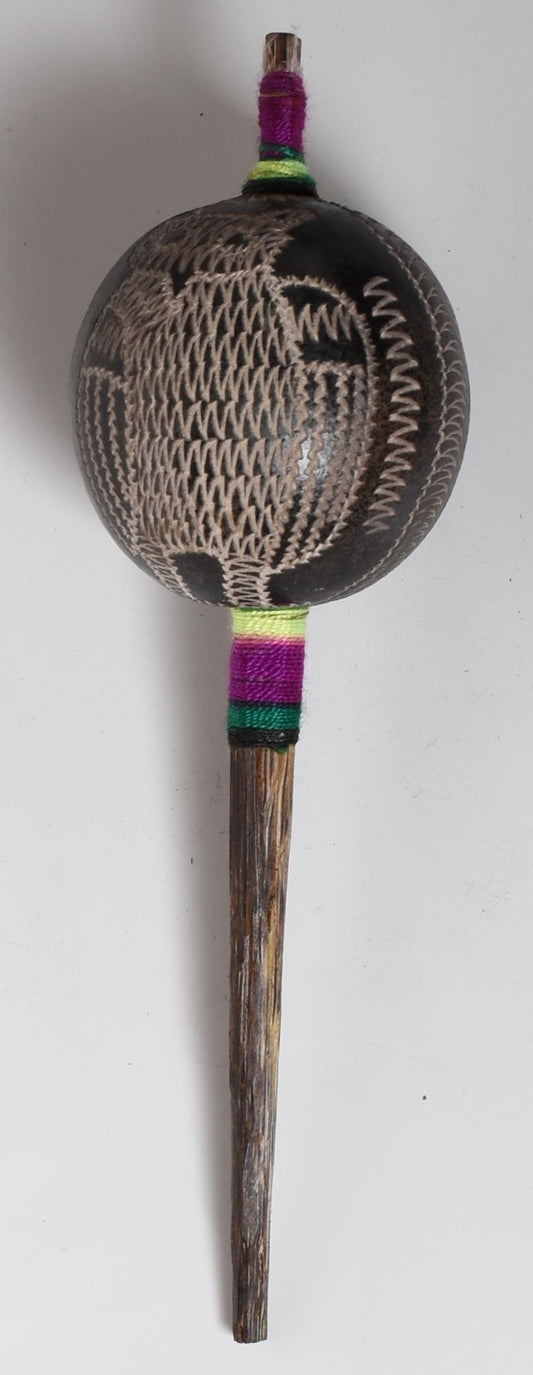Shipibo Ceremonial Rattle Owl and Flower Handcrafted in Amazon Region Peru R52515