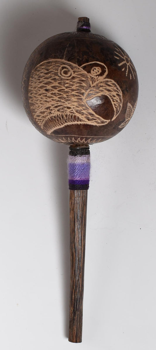 Medium Shipibo Ceremonial Rattle Owl and Eagle Hawk Handcrafted in Amazon Region Peru R52516