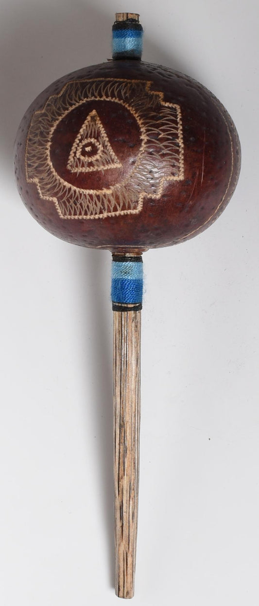 Medium Shipibo Ceremonial Rattle with Chakana and Shipibo Patterns Handcrafted in Amazon Region Peru R52517