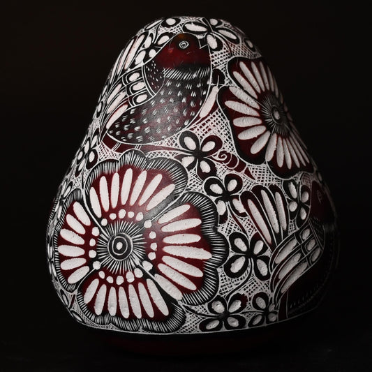 Folk Art Carved Gourd Birds Flowers hand carved Sacred Valley Peru G52505