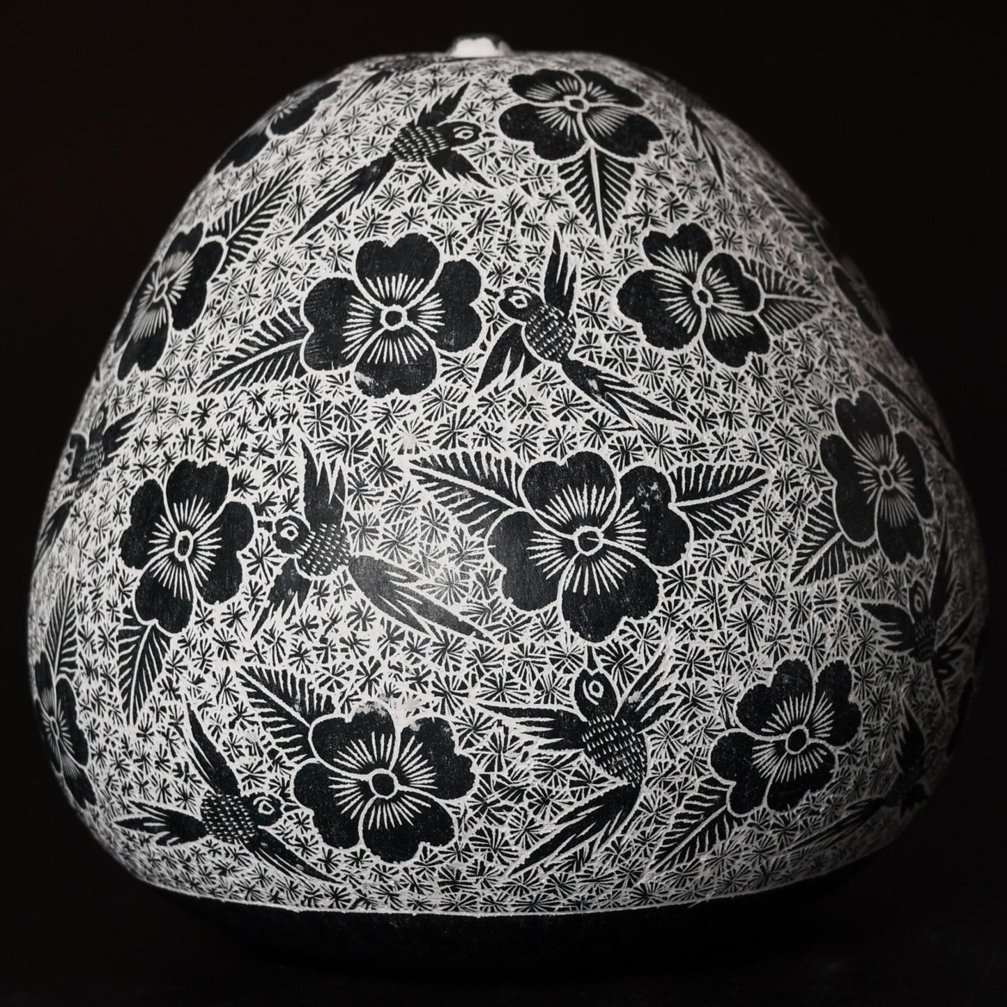 Folk Art Carved Gourd Birds Flowers hand carved Sacred Valley Peru G52507