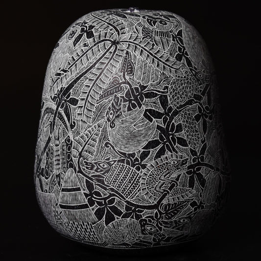Folk Art Carved Gourd Jungle Animals Birds hand carved Sacred Valley Peru G52513