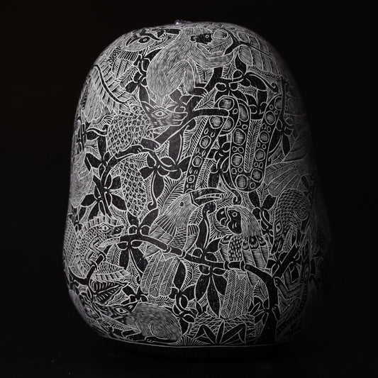 Folk Art Carved Gourd Jungle Animals Birds hand carved Sacred Valley Peru G52513