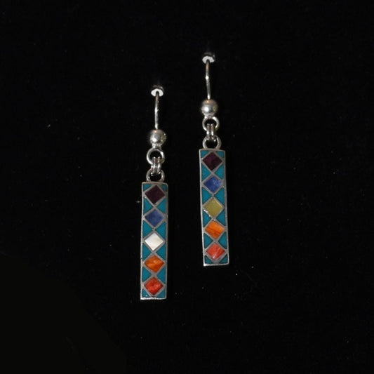 Inca Calendar Earrings 950 Silver with Stone and Abalone Inlay Peru Sacred Valley E52508