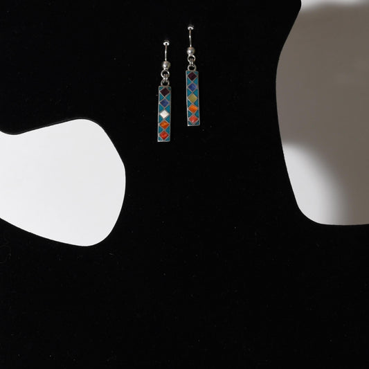 Inca Calendar Earrings 950 Silver with Stone and Abalone Inlay Peru Sacred Valley E52508