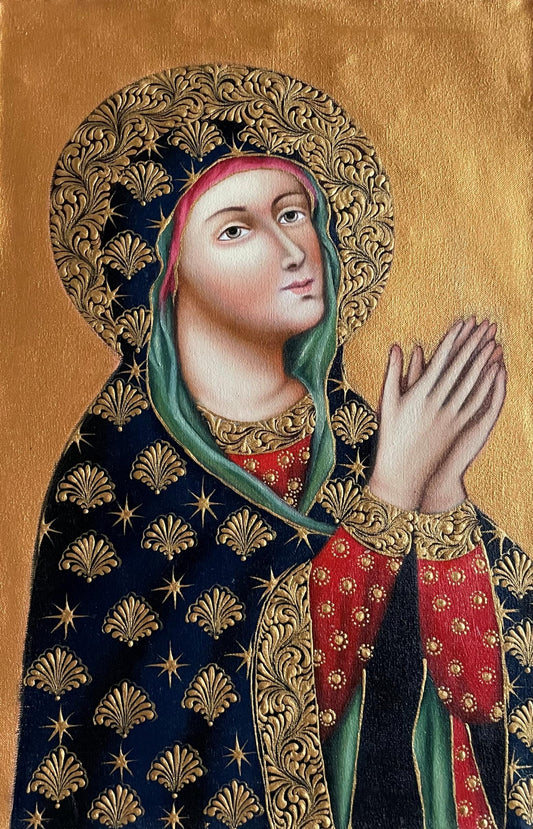 Madonna Virgin Mary Original Painting Oil on Canvas Cusco School 7 3/8 x 11 1/4 CS52530