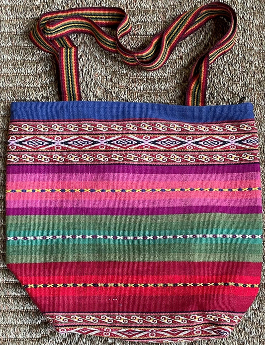 Large Chinchero Shoulder Bag Handwoven on Loom Zippered Andean Textile Sacred Valley Peru CHB105