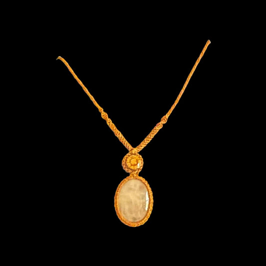 Macrame Necklace Ayahuasca Vine and Rose Quartz Hand Crafted by Shipibo in Amazon Basin Peru MN52503