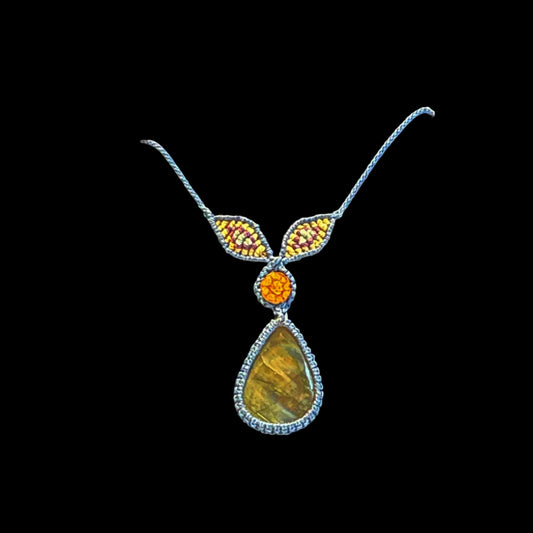 Macrame Necklace Ayahuasca Vine and Labradorite Hand Crafted by Shipibo in Amazon Basin Peru MN52504