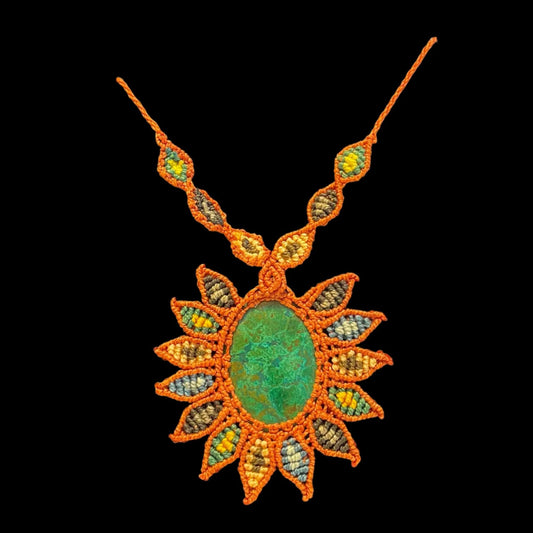 Macrame Necklace Peruvian Turquoise Hand Crafted by Shipibo in Amazon Basin Peru MN52511