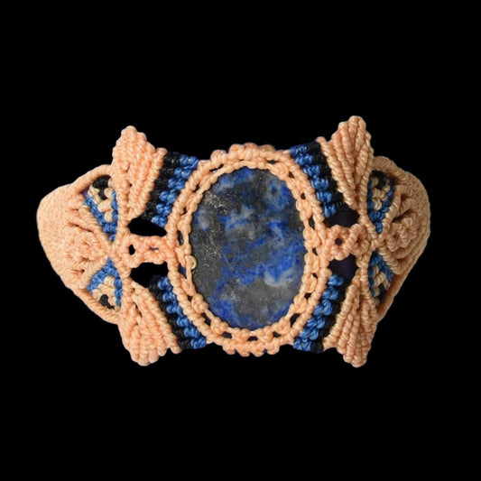 Shipibo Macrame Bracelet Lapis Lazuli Amazon Region Peru B52509