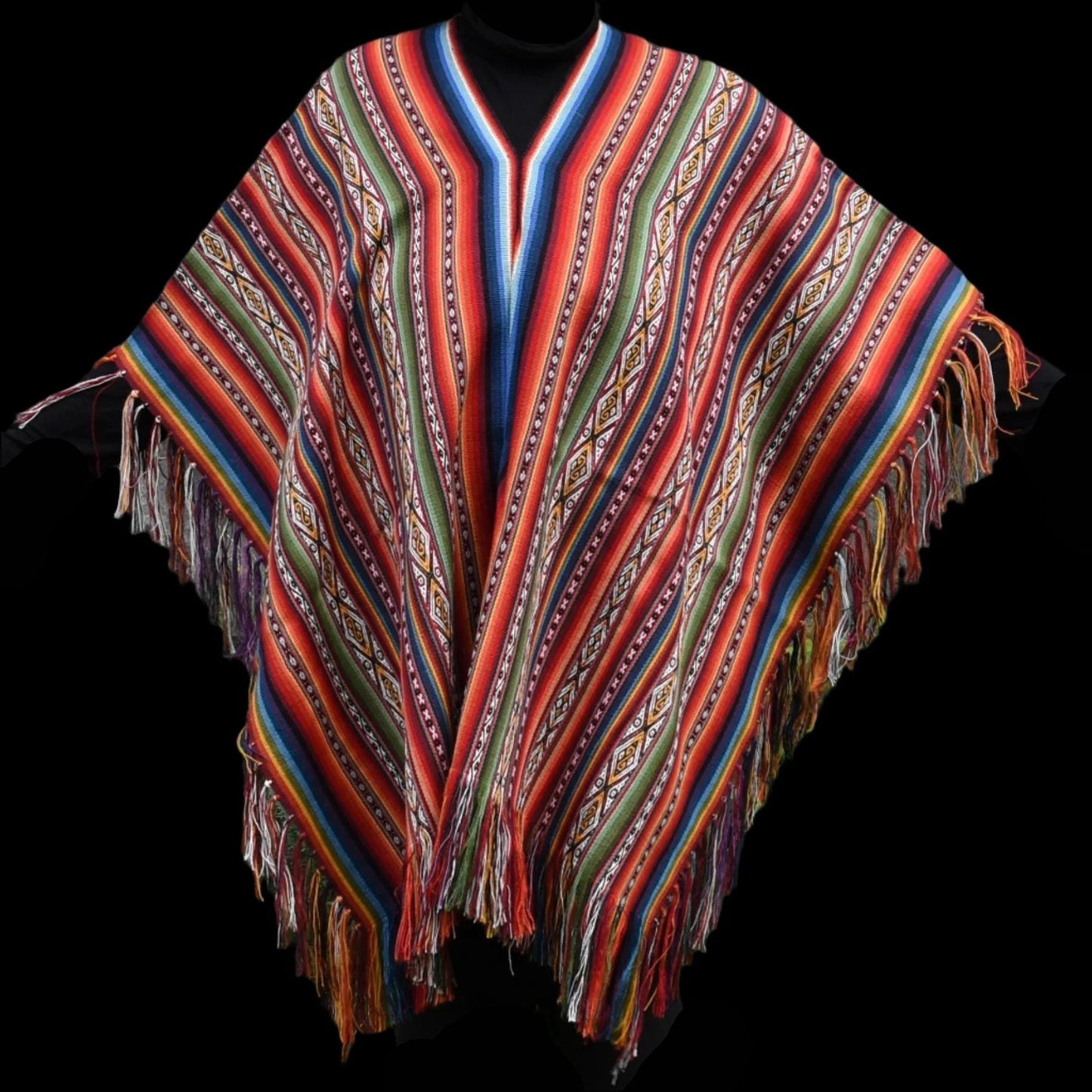Peruvian Chinchero Shaman Poncho Hand Woven Alpaca Blend Sacred Valley Peru P2306