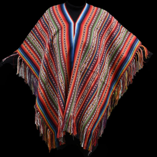 Peruvian Chinchero Shaman Poncho Hand Woven Alpaca Blend Sacred Valley Peru P2306