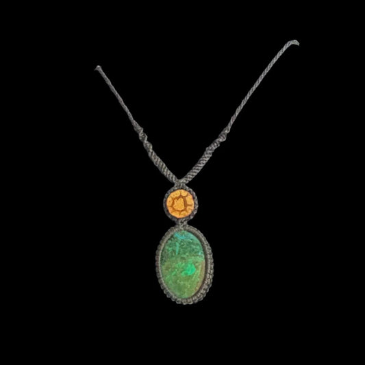 Macrame Necklace Ayahuasca Vine Peruvian Turquoise Hand Crafted by Shipibo in Amazon Basin Peru MN52506