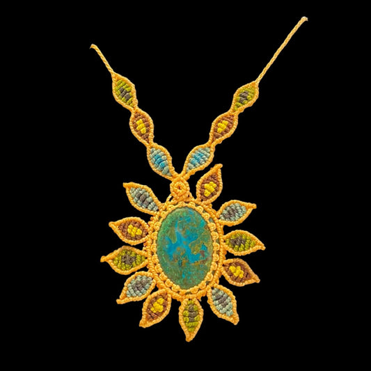 Macrame Necklace Peruvian Turquoise Hand Crafted by Shipibo in Amazon Basin Peru MN52512
