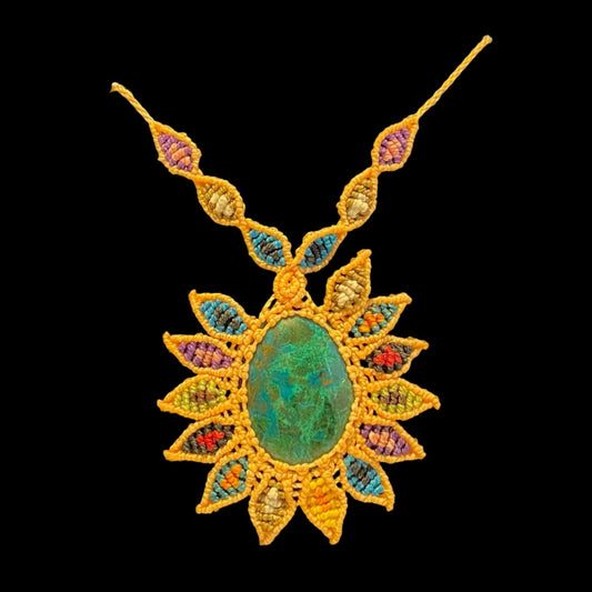 Macrame Necklace Peruvian Turquoise Hand Crafted by Shipibo in Amazon Basin Peru MN52510