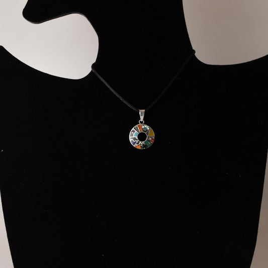 Inca Calendar Pendant with Stone Inlay Peru 950 Silver Sacred Valley P52538