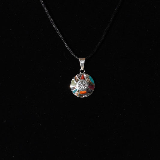 Inca Calendar Pendant with Stone Inlay Peru 950 Silver Sacred Valley P52539