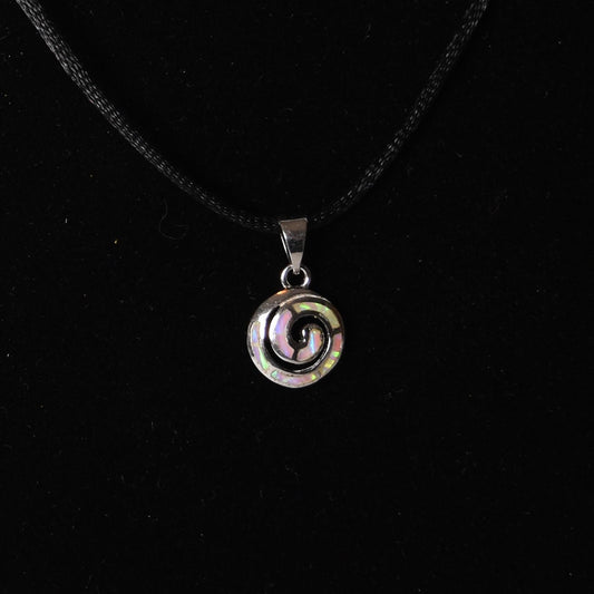 Small Pachamama Spiral Pendant Sterling Silver with Opal Inlay PSJ2