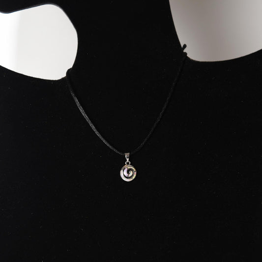 Small Pachamama Spiral Pendant Sterling Silver with Opal Inlay PSJ2