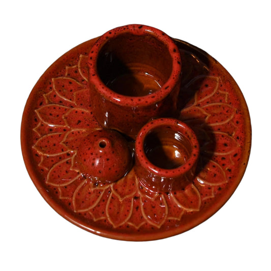 Hand Glazed Ceramic Incense Smudge and Palo Santo Burner in Red or Blue