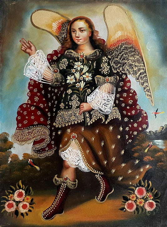 Archangel Gabriel Original Painting Oil on Canvas Cusco School 11 3/4 x 15 1/2 CS52536