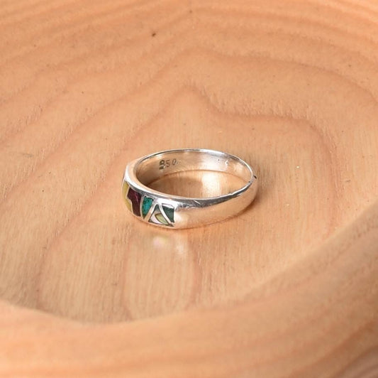 Inca Calendar Ring Size 8 Sacred Valley Peru 950 Silver Stone and Abalone Inlay R52523 - Shaman Things