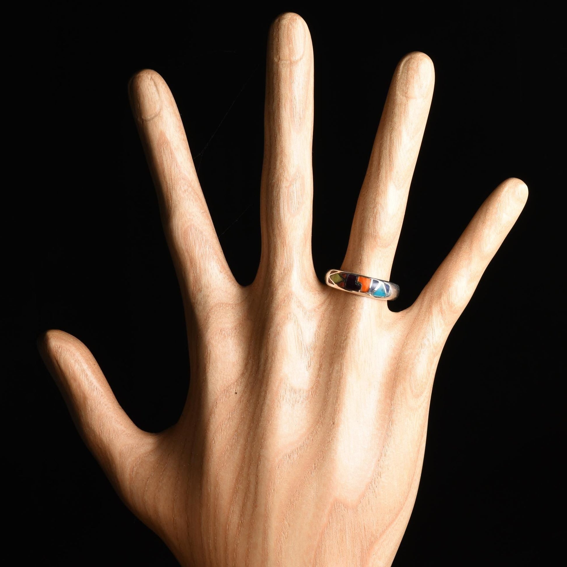 Inca Calendar Ring Size 8.5 Sacred Valley Peru 950 Silver Stone and Abalone Inlay R52509 - Shaman Things