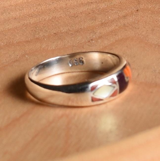 Inca Calendar Ring Size 8.5 Sacred Valley Peru 950 Silver Stone and Abalone Inlay R52509 - Shaman Things