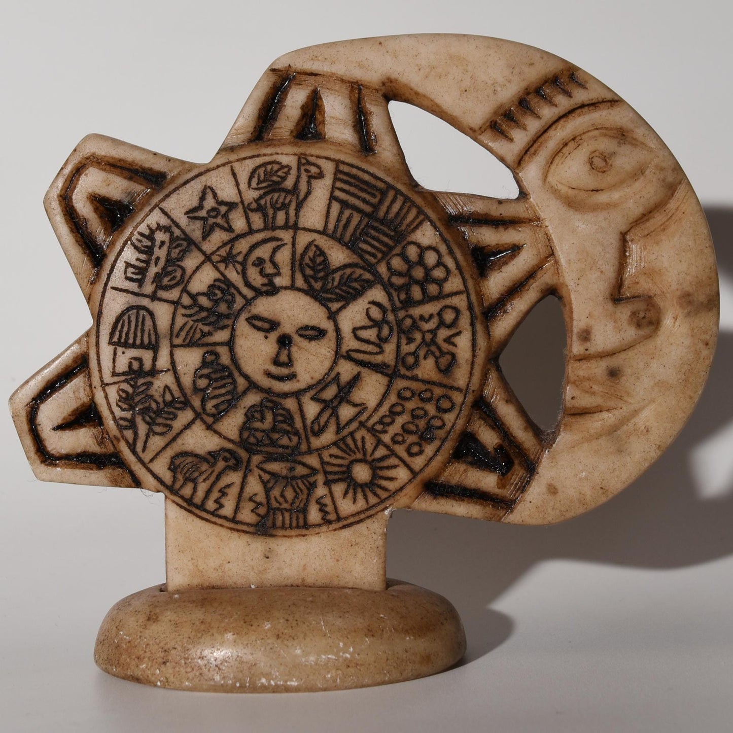 Inca Calendar Sun and Moon Alabaster Caliza Stone hand crafted Sacred Valley S52527 - Shaman Things