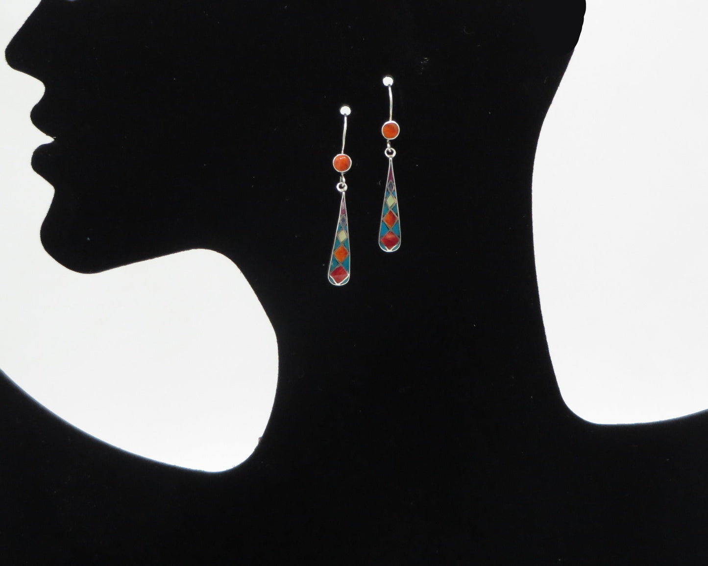 Incan Calendar Earrings 950 Silver and Stone Inlay Peru Sacred Valley EH6 - Shaman Things