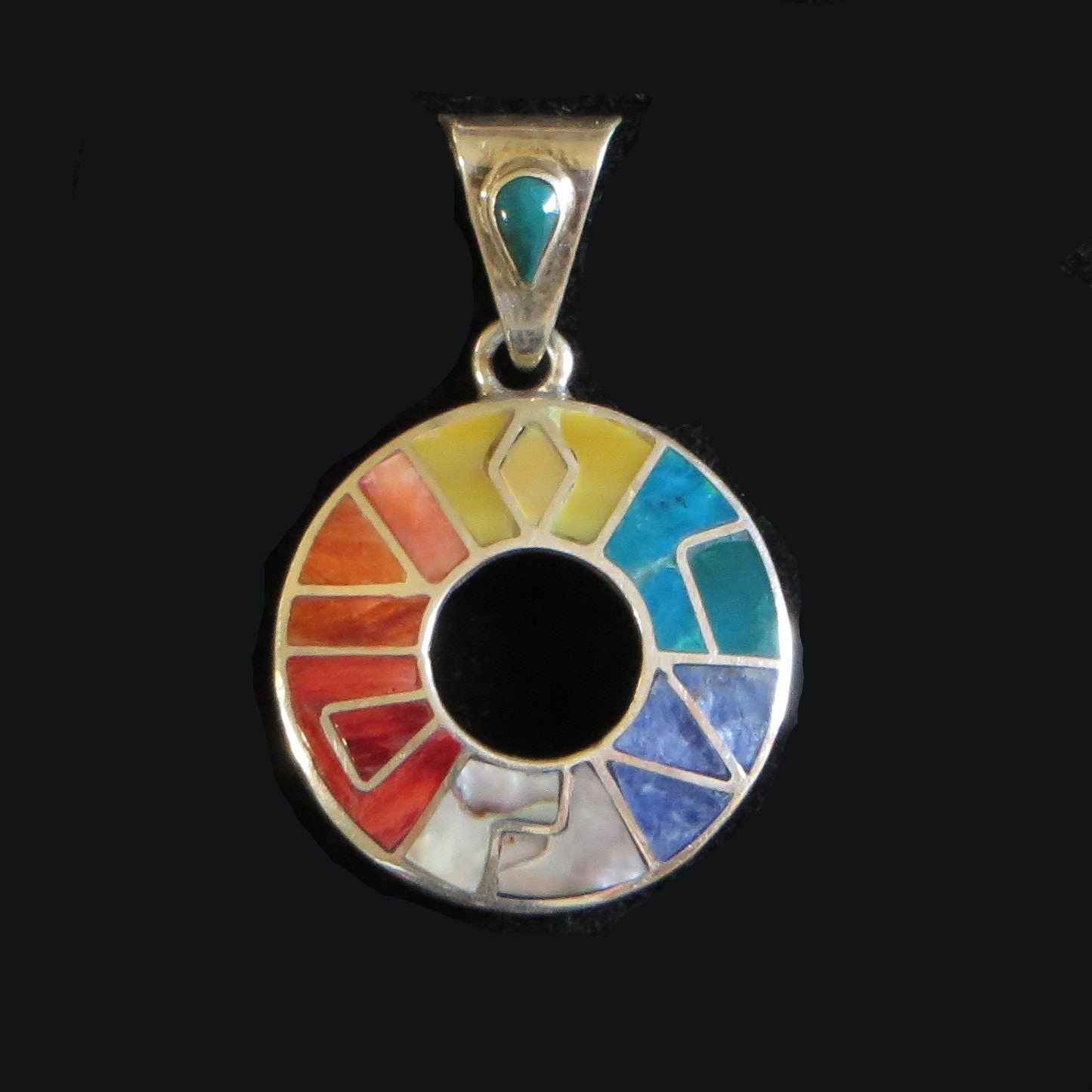 Incan Calendar Pendant 950 Silver and Inlay Peru Sacred Valley P7 - Shaman Things