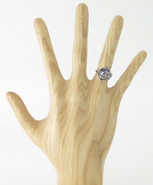 Incan Patterns Pachamama Spiral Ring Abalone Inlay Size 5 1/2 Peru 950 Silver Sacred Valley RJV16 - Shaman Things